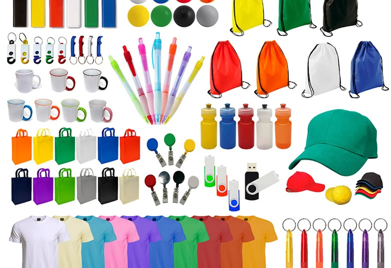 Artículos promocionales en varios colores